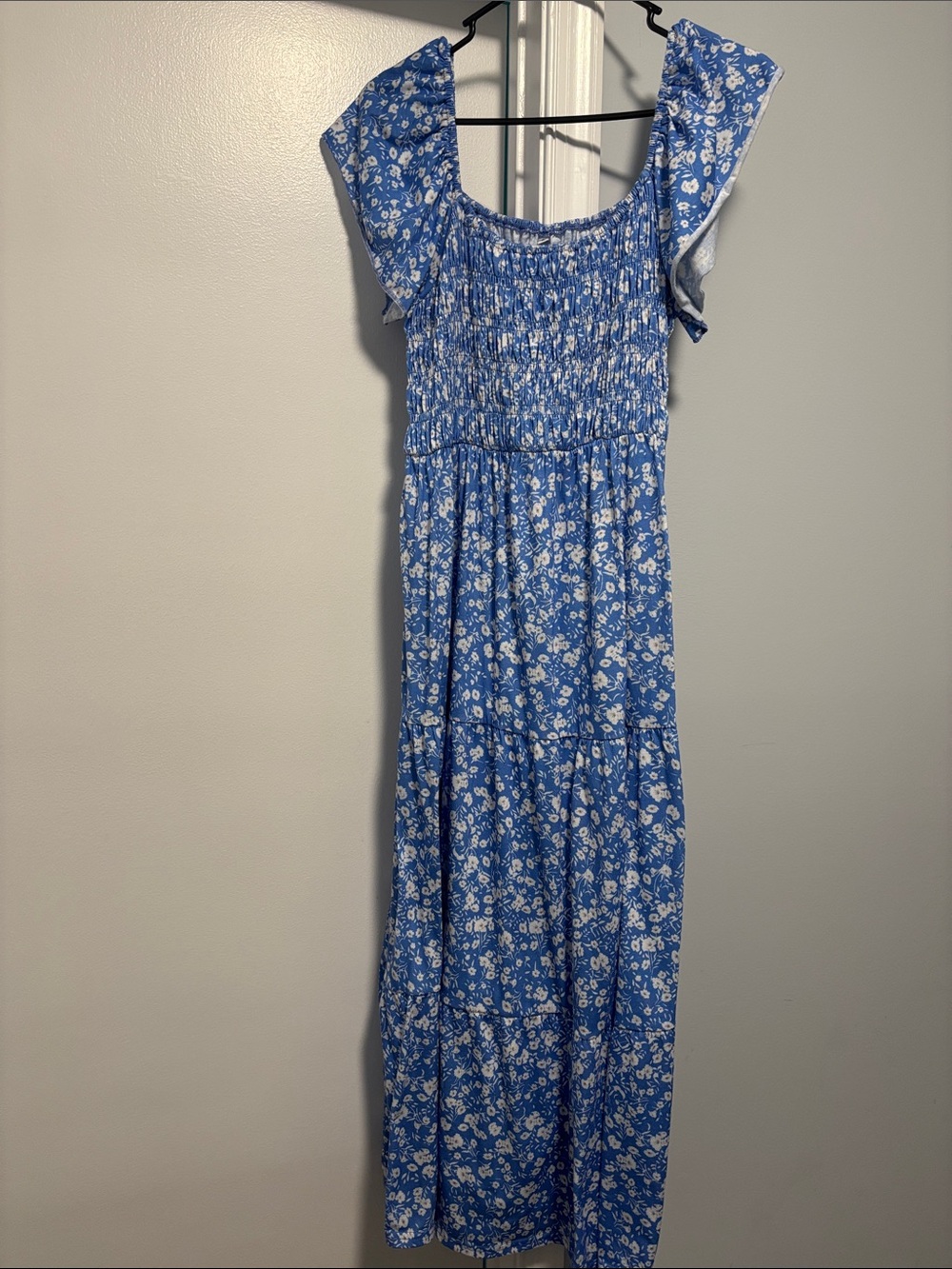 Blue Floral Smocked Maxi Dress